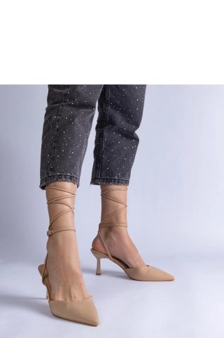 Beige High Heel Pumps.Fabric and Heel Height