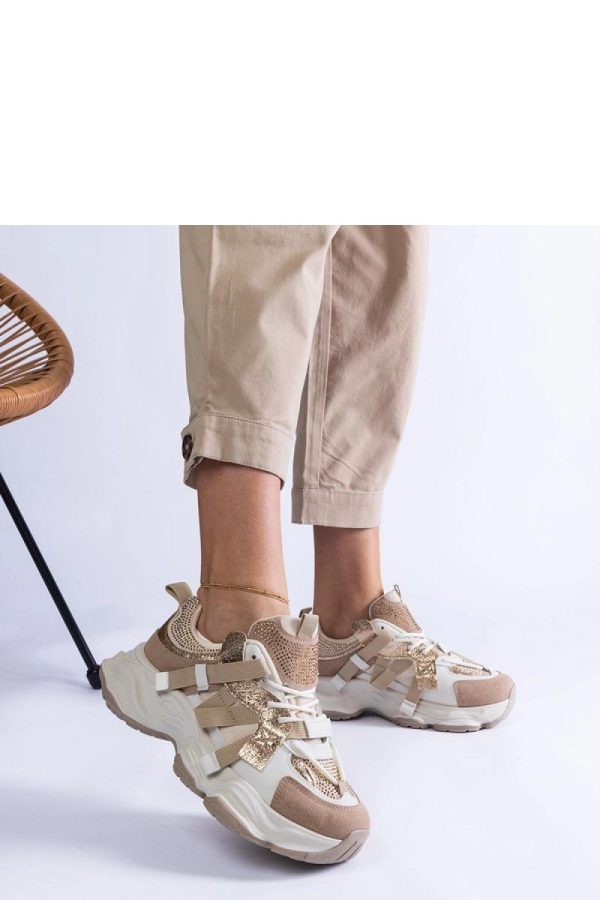 Beige Sport Shoes in Women`s Athletic Shoes, Trainers, Sneakers with Fabric and Heel Height