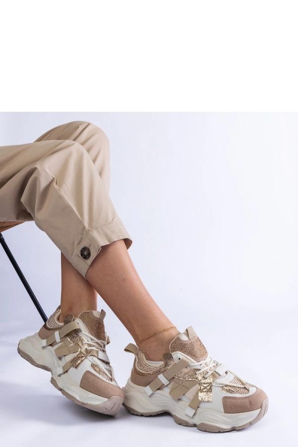 Beige Sport Shoes in Women`s Athletic Shoes, Trainers, Sneakers with Fabric and Heel Height