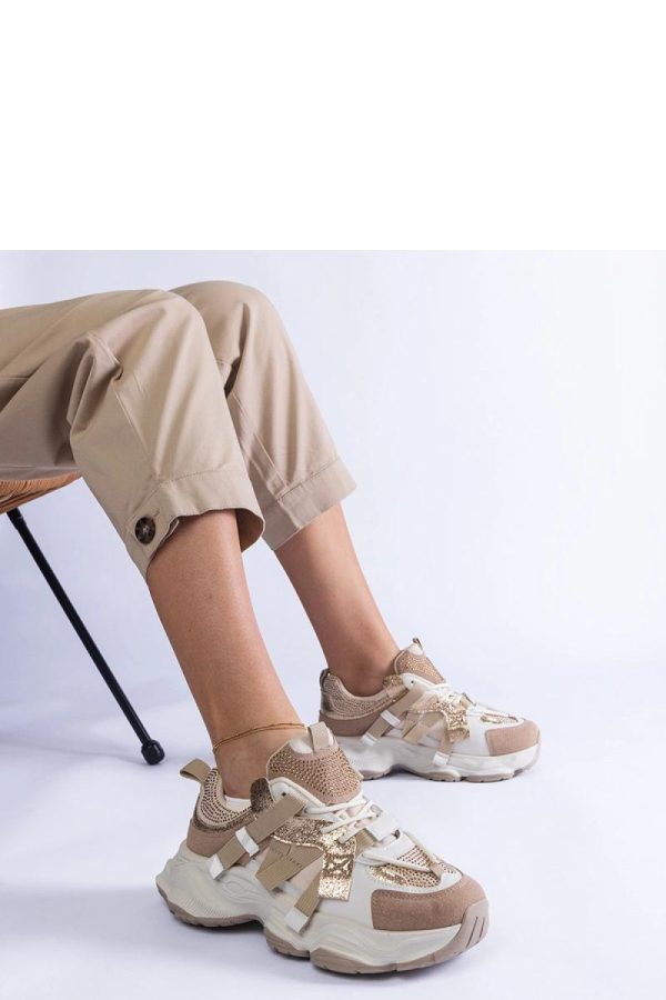 Beige Sport Shoes in Women`s Athletic Shoes, Trainers, Sneakers with Fabric and Heel Height
