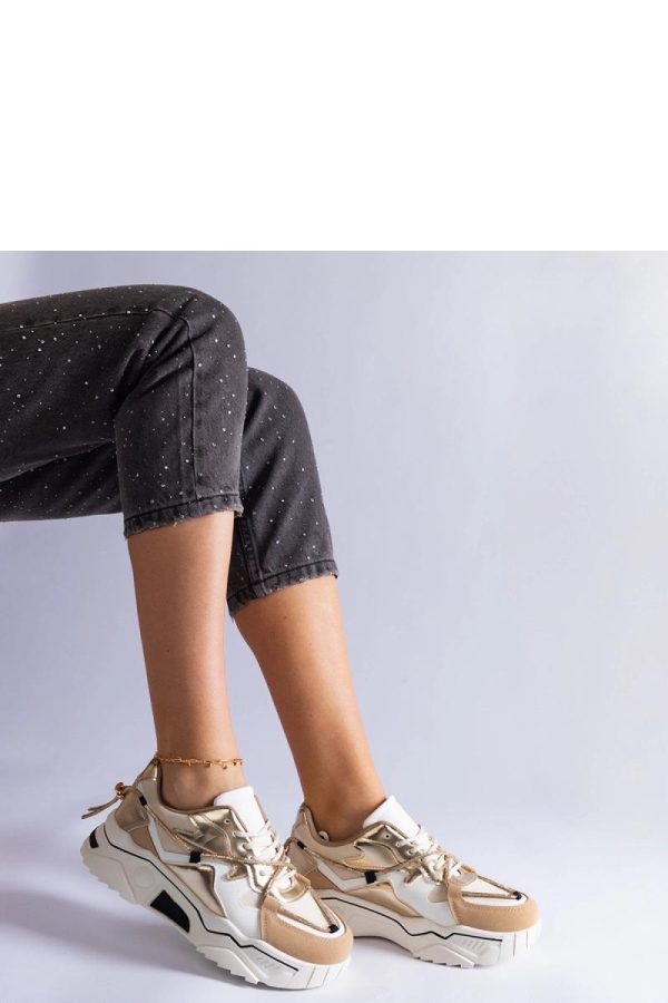 Beige Sport Shoes in Women`s Athletic Shoes, Trainers, Sneakers with Fabric and Heel Height