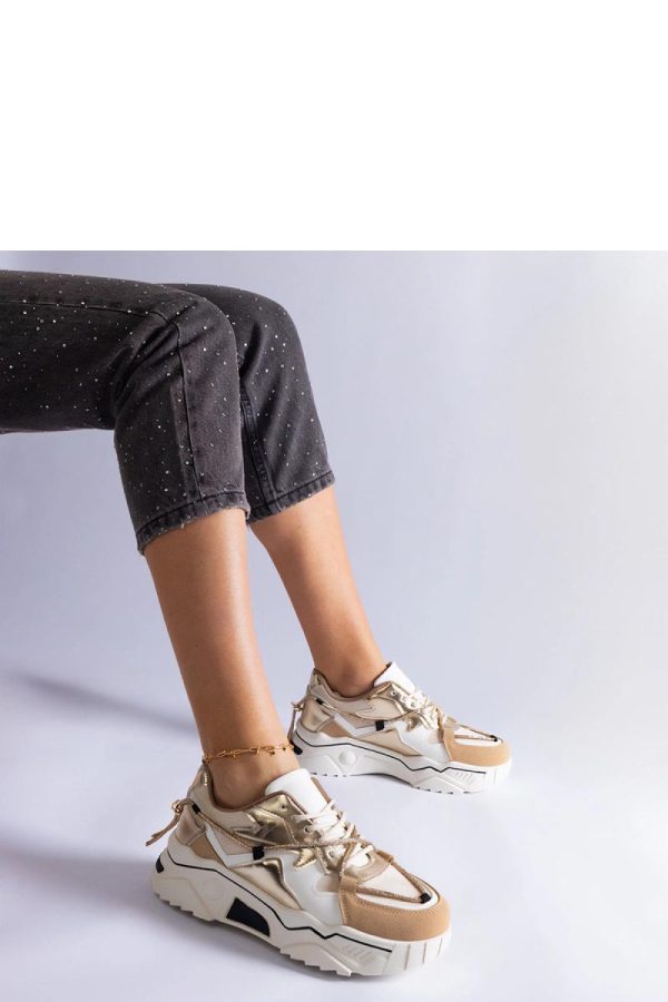 Beige Sport Shoes in Women`s Athletic Shoes, Trainers, Sneakers with Fabric and Heel Height