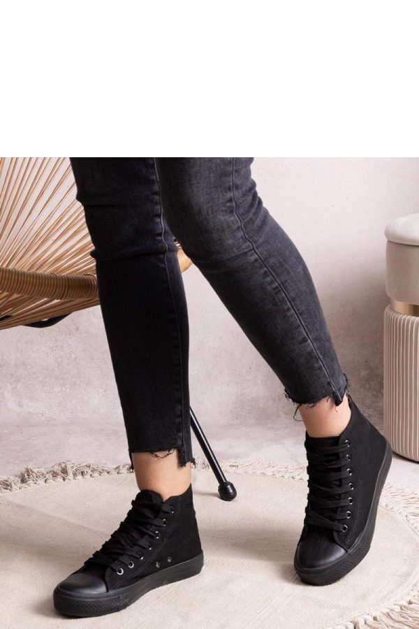 Black Sneakers in Women`s Athletic Shoes, Trainers, Sneakers with Fabric and Heel Height