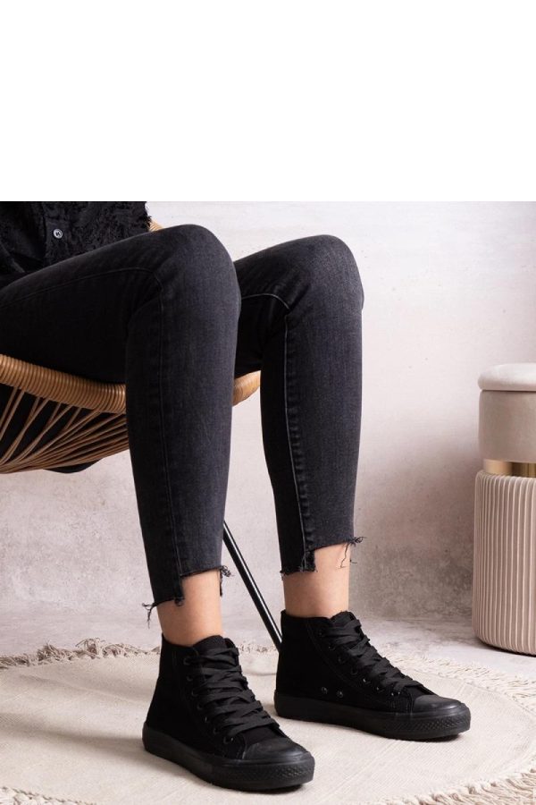 Black Sneakers in Women`s Athletic Shoes, Trainers, Sneakers with Fabric and Heel Height