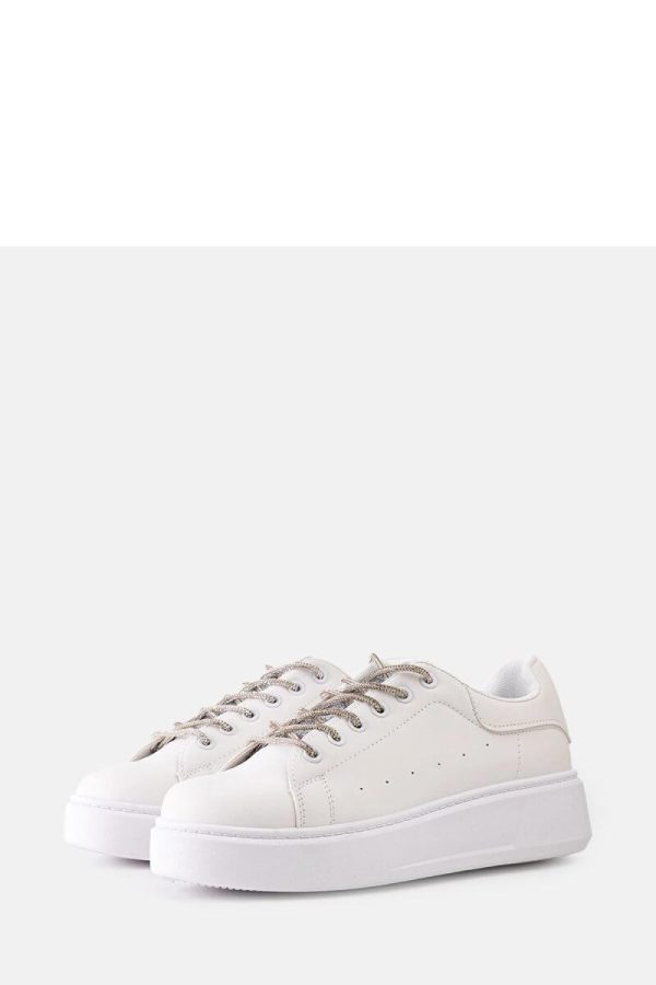 White Sport Shoes in Women`s Athletic Shoes, Trainers, Sneakers with Fabric and Heel Height