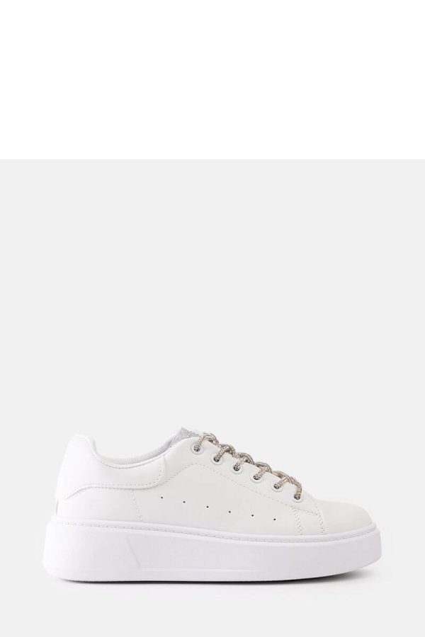 White Sport Shoes in Women`s Athletic Shoes, Trainers, Sneakers with Fabric and Heel Height