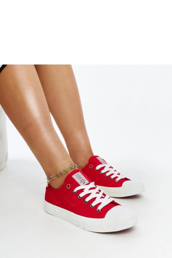 Red Sneakers in Women`s Athletic Shoes, Trainers, Sneakers with Fabric and Heel Height