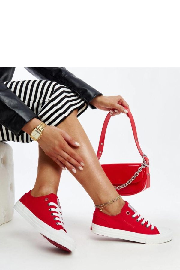 Red Sneakers in Women`s Athletic Shoes, Trainers, Sneakers with Fabric and Heel Height