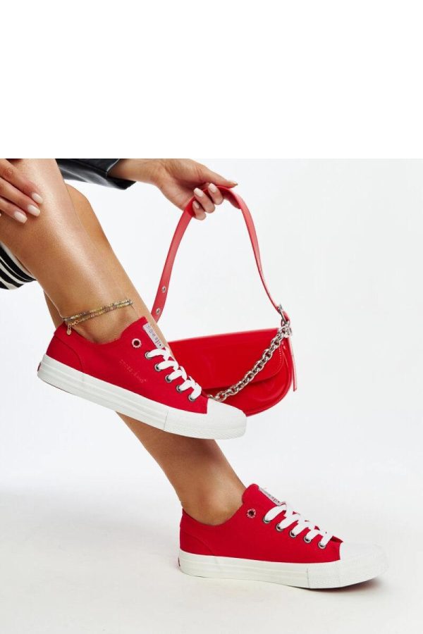 Red Sneakers in Women`s Athletic Shoes, Trainers, Sneakers with Fabric and Heel Height