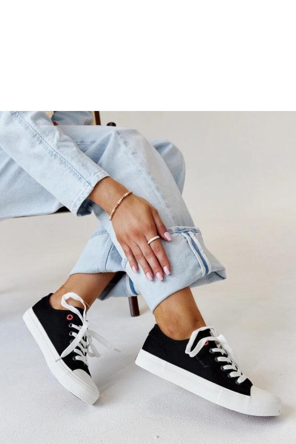 Black Sneakers in Women`s Athletic Shoes, Trainers, Sneakers with Fabric and Heel Height