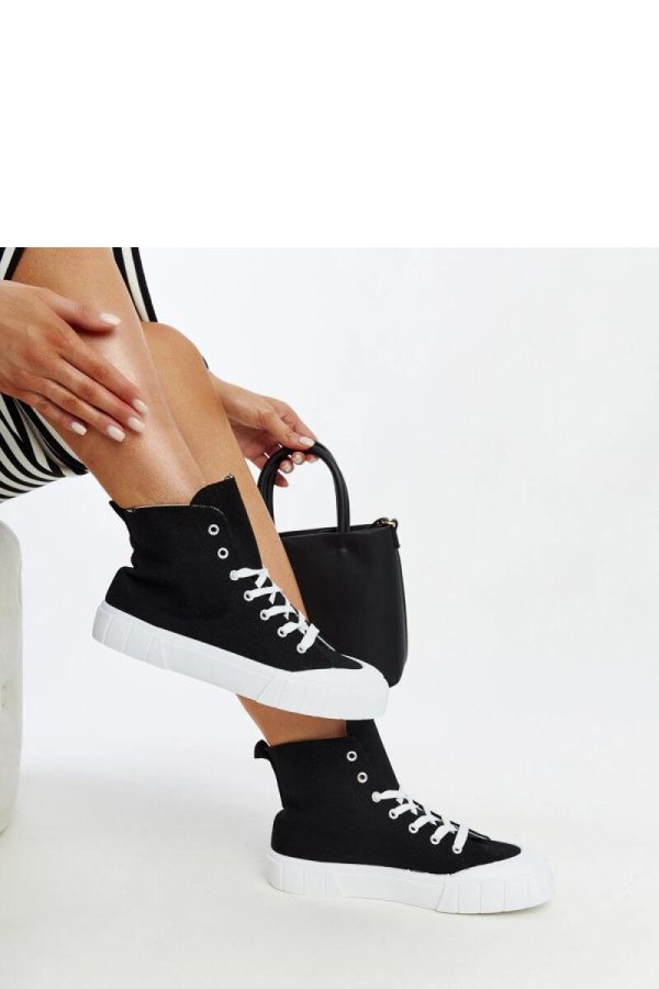 Black Sneakers in Women`s Athletic Shoes, Trainers, Sneakers with Fabric and Heel Height