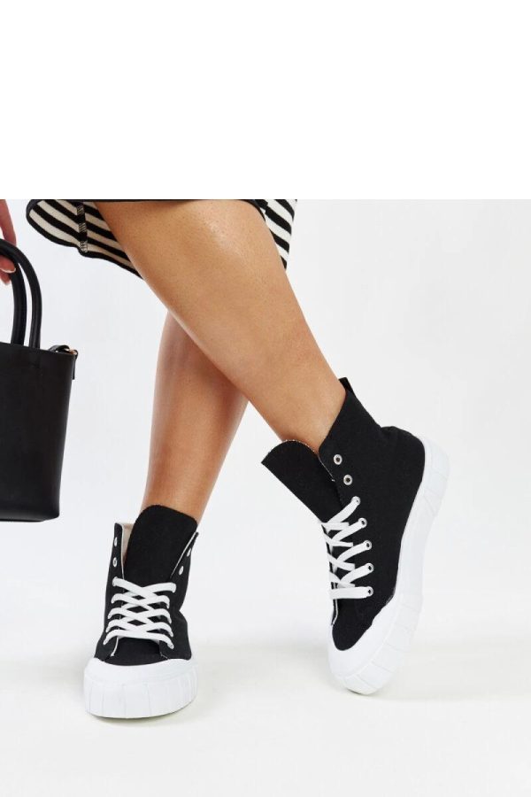 Black Sneakers in Women`s Athletic Shoes, Trainers, Sneakers with Fabric and Heel Height