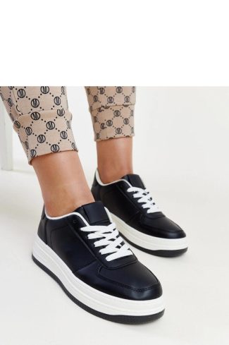 Black Platform Sneakers in Women`s Athletic Shoes, Trainers, Sneakers with Fabric and Heel Height
