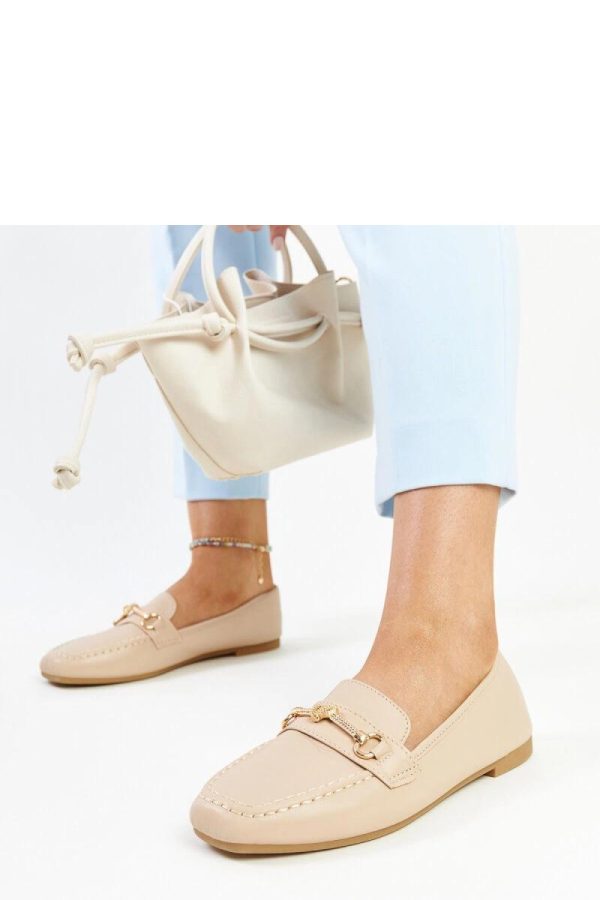 Beige Mocassin in Moccasins, Loafers with Fabric and Heel Height