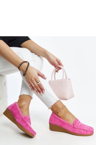 1060975 Pink Mocassin in Moccasins, Loafers with Fabric and Heel Height