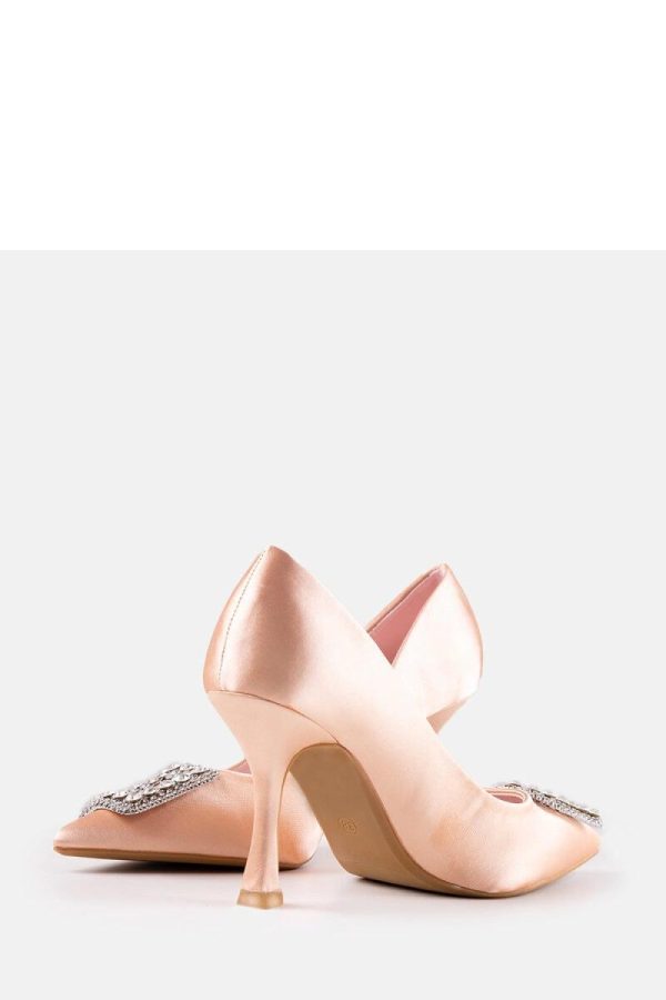 Beige High Heel Pumps.Fabric and Heel Height