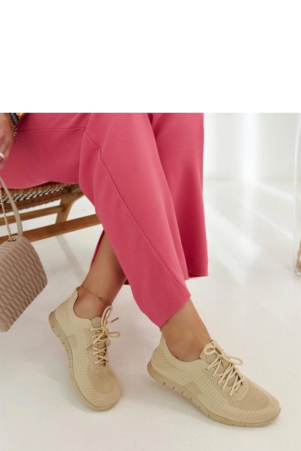 Beige Sport Shoes in Women`s Athletic Shoes, Trainers, Sneakers with Fabric and Heel Height