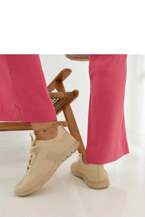 Beige Sport Shoes in Women`s Athletic Shoes, Trainers, Sneakers with Fabric and Heel Height