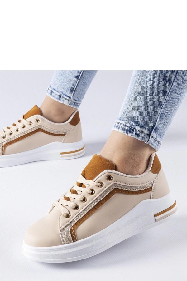 Beige Platform Sneakers in Women`s Athletic Shoes, Trainers, Sneakers with Fabric and Heel Height