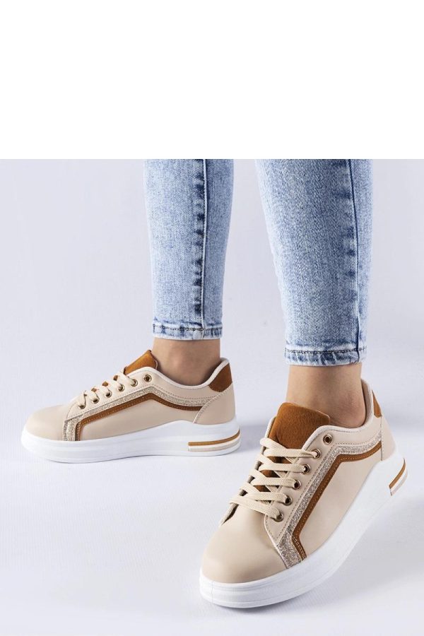 Beige Platform Sneakers in Women`s Athletic Shoes, Trainers, Sneakers with Fabric and Heel Height