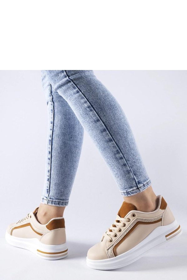 Beige Platform Sneakers in Women`s Athletic Shoes, Trainers, Sneakers with Fabric and Heel Height
