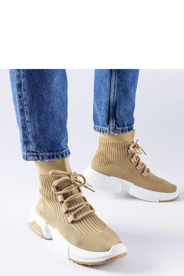 Beige Sport Shoes in Women`s Athletic Shoes, Trainers, Sneakers with Fabric and Heel Height