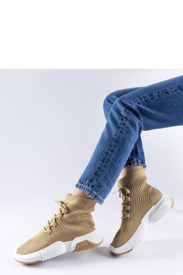 Beige Sport Shoes in Women`s Athletic Shoes, Trainers, Sneakers with Fabric and Heel Height
