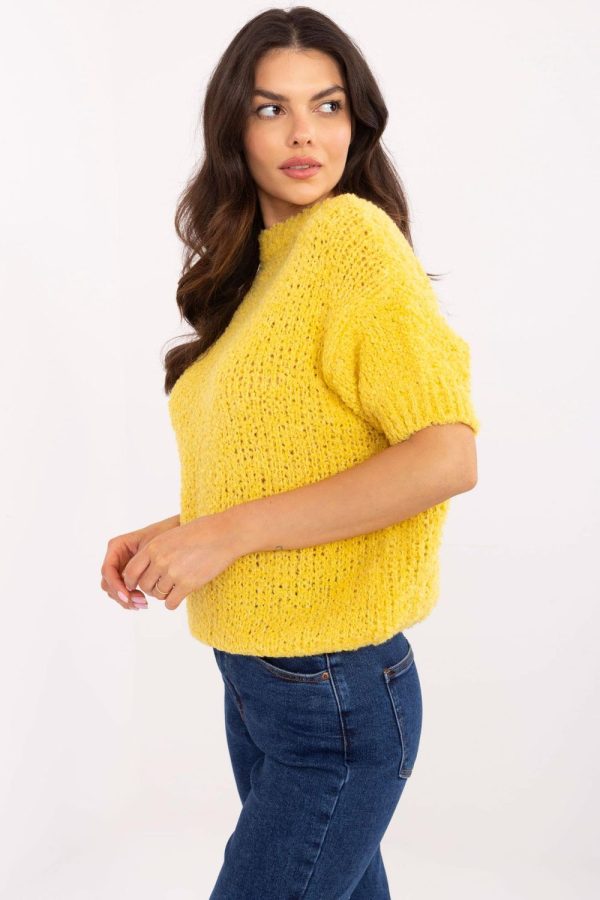 Yellow Short Sleeve Sweater in Sweaters, Pullovers, Jumpers, Turtlenecks, Boleros, Shrugs with Acrylic, Alpaca, Lana, Polyester and Viscose