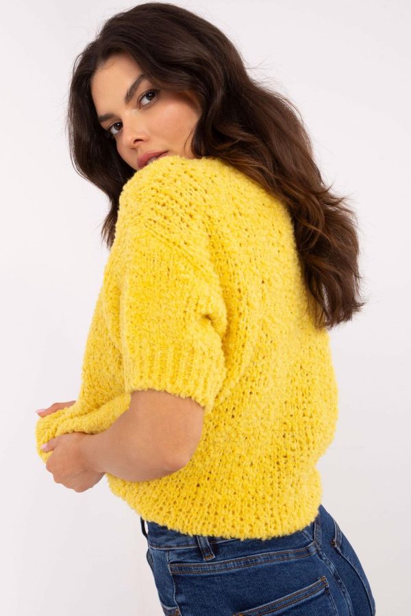 Yellow Short Sleeve Sweater in Sweaters, Pullovers, Jumpers, Turtlenecks, Boleros, Shrugs with Acrylic, Alpaca, Lana, Polyester and Viscose