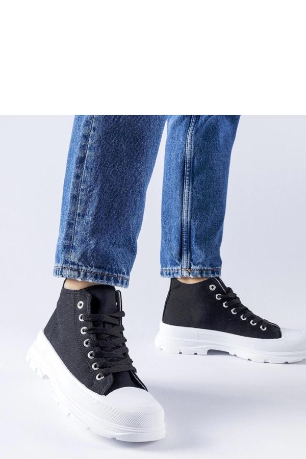 Black Sneakers in Women`s Athletic Shoes, Trainers, Sneakers with Fabric and Heel Height