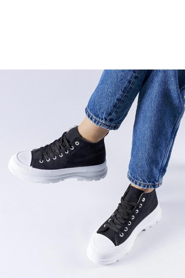 Black Sneakers in Women`s Athletic Shoes, Trainers, Sneakers with Fabric and Heel Height