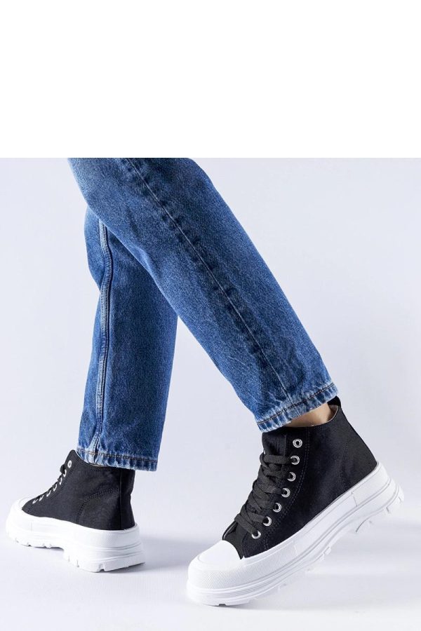 Black Sneakers in Women`s Athletic Shoes, Trainers, Sneakers with Fabric and Heel Height
