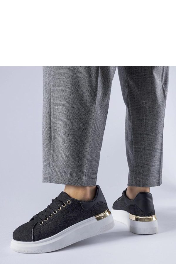 Black Platform Sneakers in Women`s Athletic Shoes, Trainers, Sneakers with Fabric and Heel Height