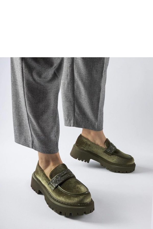 Green Mocassin.Fabric and Heel Height