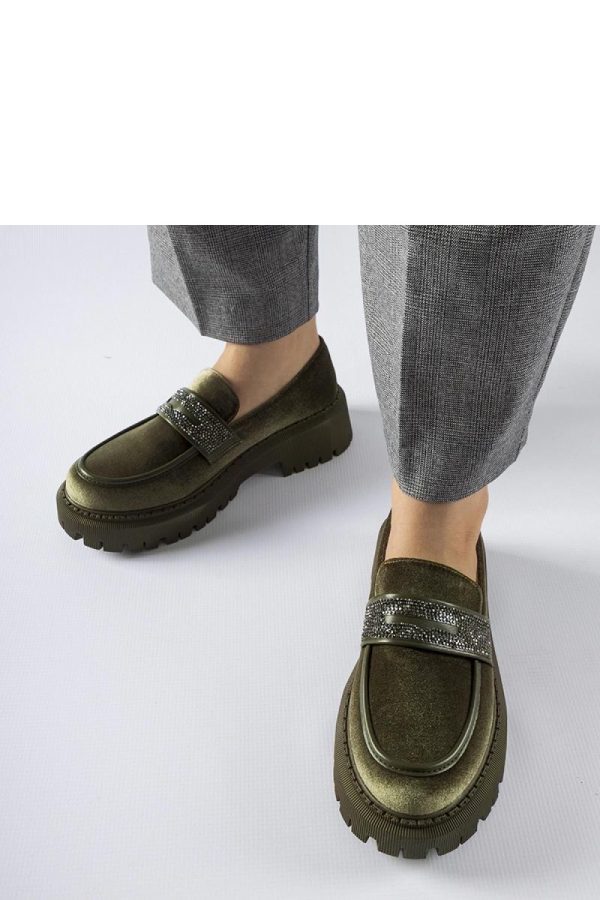 Green Mocassin.Fabric and Heel Height