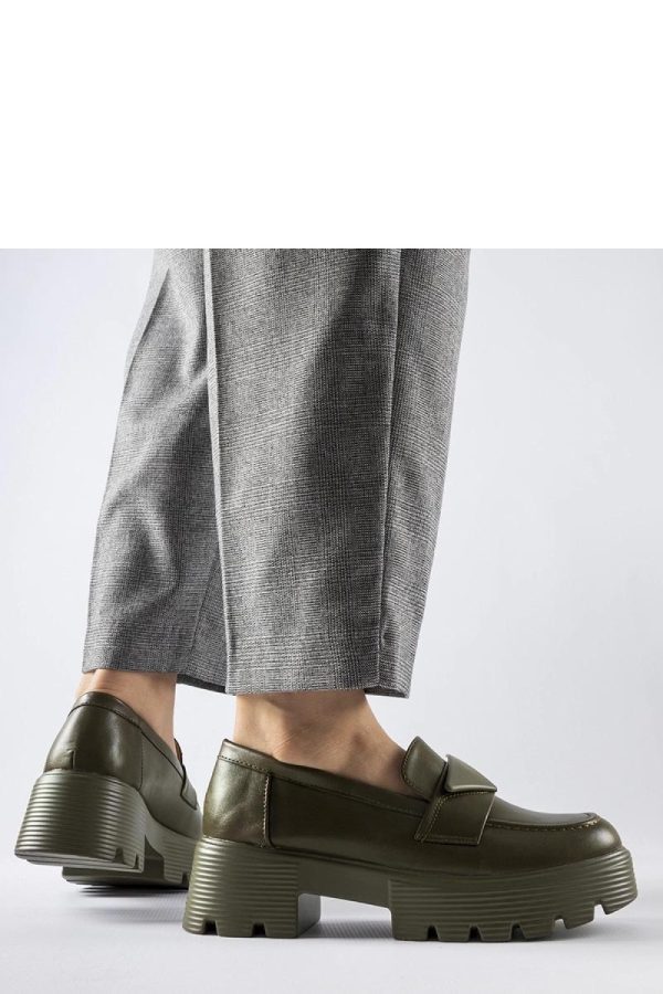 Green Mocassin in Moccasins, Loafers with Fabric and Heel Height