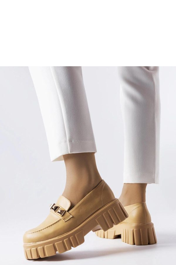 Beige Mocassin in Moccasins, Loafers with Fabric and Heel Height