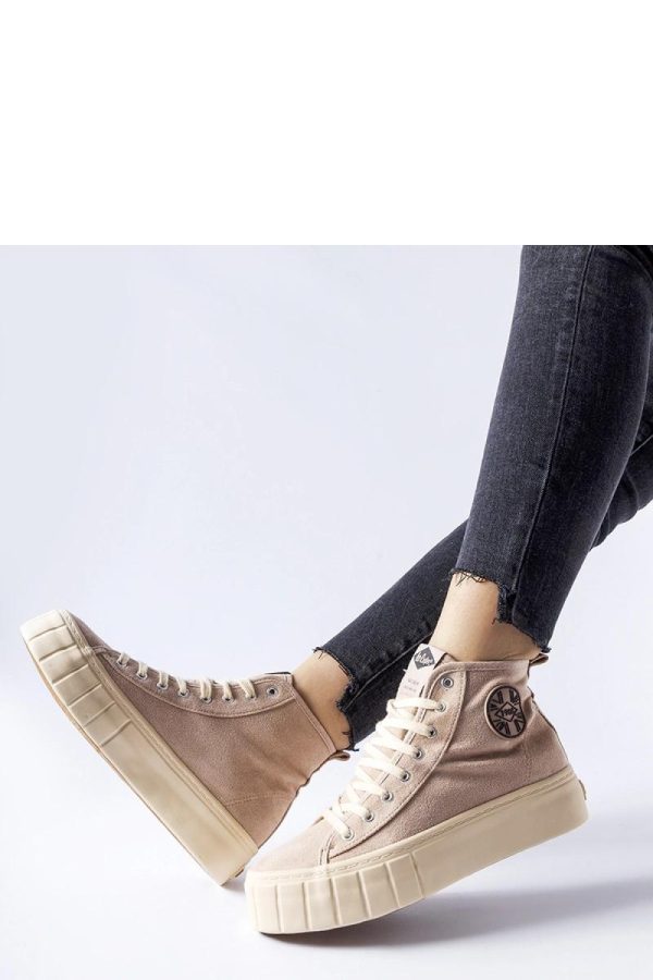 Beige Sneakers in Women`s Athletic Shoes, Trainers, Sneakers with Fabric and Heel Height
