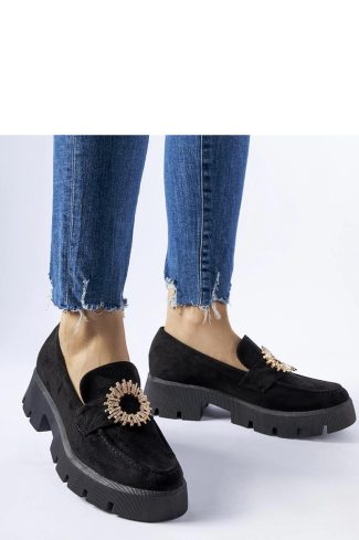 1061874 Black Mocassin in Moccasins, Loafers with Fabric and Heel Height