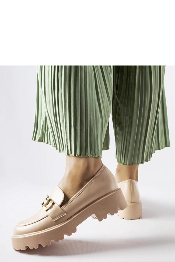 Beige Mocassin in Moccasins, Loafers with Fabric and Heel Height