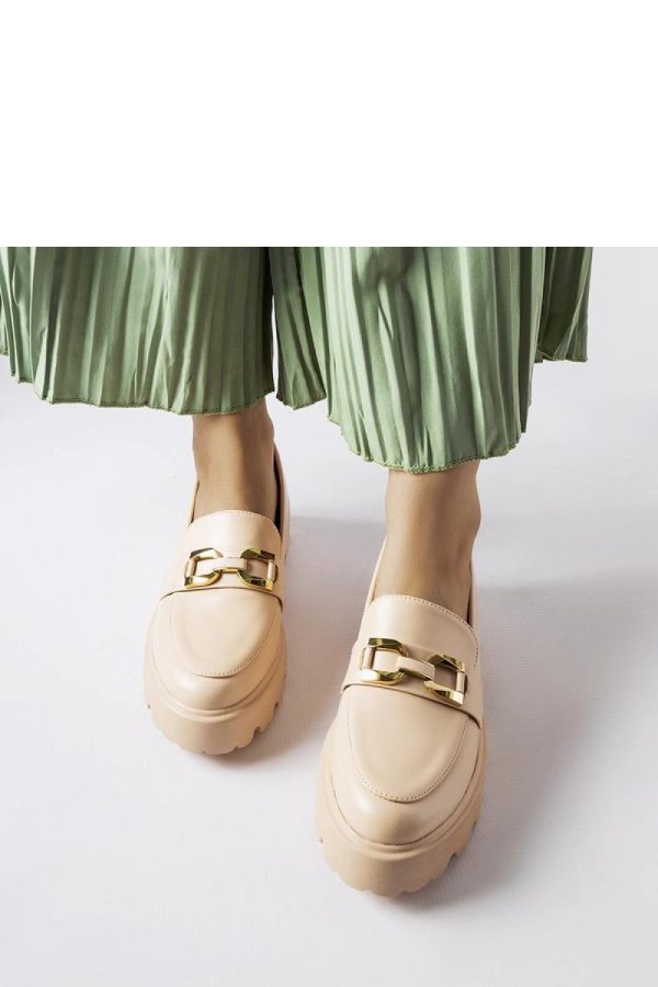 Beige Mocassin in Moccasins, Loafers with Fabric and Heel Height