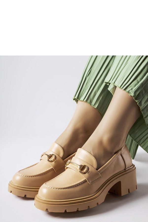 Beige Mocassin in Moccasins, Loafers with Fabric and Heel Height