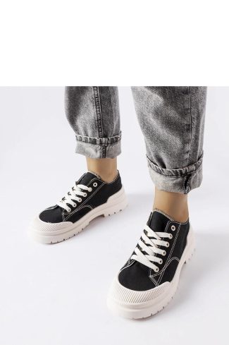 Black Sneakers in Women`s Athletic Shoes, Trainers, Sneakers with Fabric and Heel Height