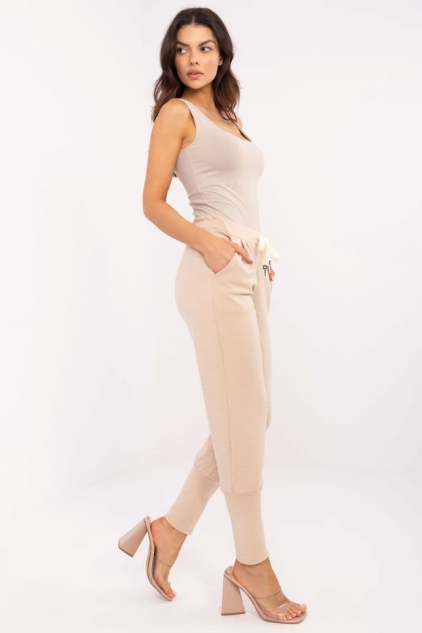Beige Tracksuit Trousers in Pants, Trousers, Shorts with Spandex and Viscose