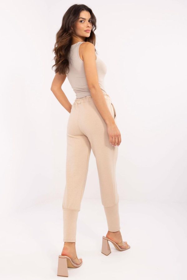 Beige Tracksuit Trousers in Pants, Trousers, Shorts with Spandex and Viscose