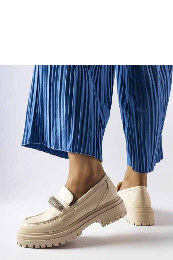 Beige Mocassin in Moccasins, Loafers with Fabric and Heel Height
