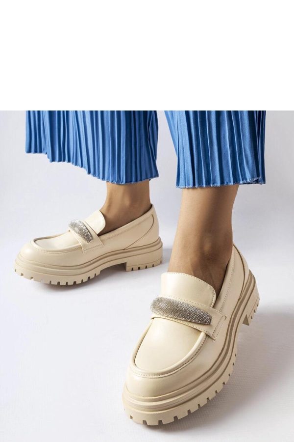 Beige Mocassin in Moccasins, Loafers with Fabric and Heel Height