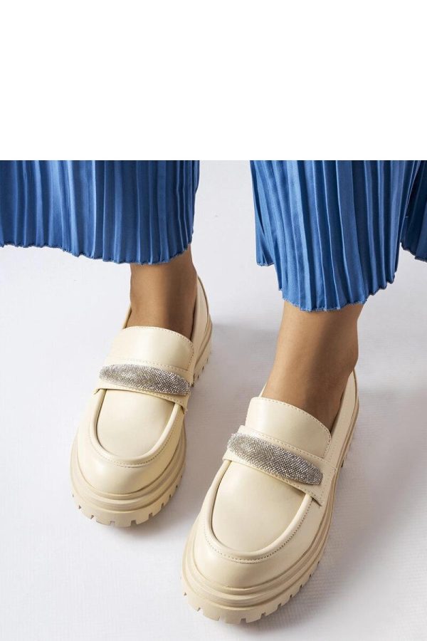 Beige Mocassin in Moccasins, Loafers with Fabric and Heel Height