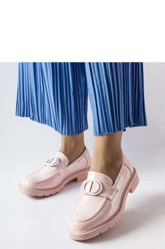 1062142 Pink Mocassin in Moccasins, Loafers with Fabric and Heel Height