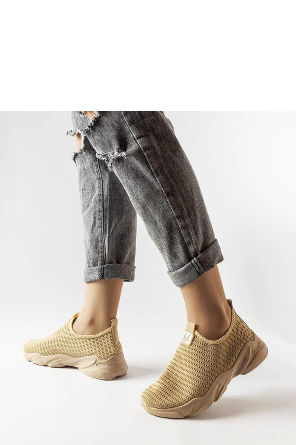 Beige Sport Shoes in Women`s Athletic Shoes, Trainers, Sneakers with Fabric and Heel Height